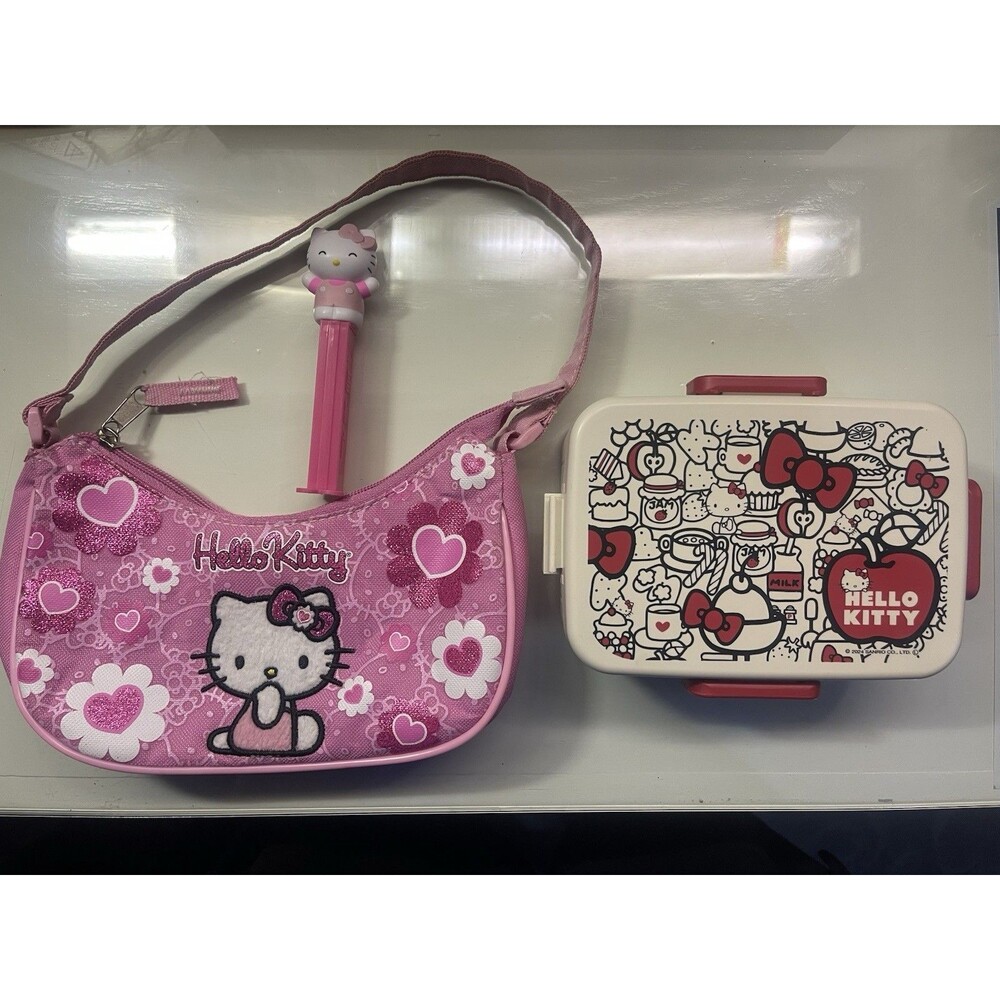 Hello Kitty Lunch Snack Bento Box With Small Purse Pez Dispenser Collectibles
